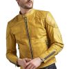 Mens Yellow Café Racer Leather Jacket